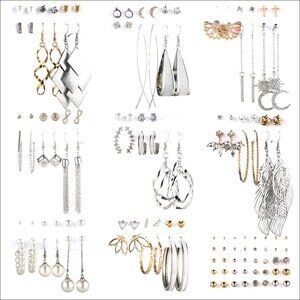 68 Pairs Drop Dangle Earrings Set Pearl Stud Fashion Jewelry